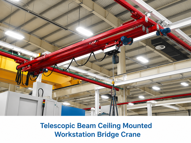 Ceiling mounted workstation bridge crane for tight workshop layout