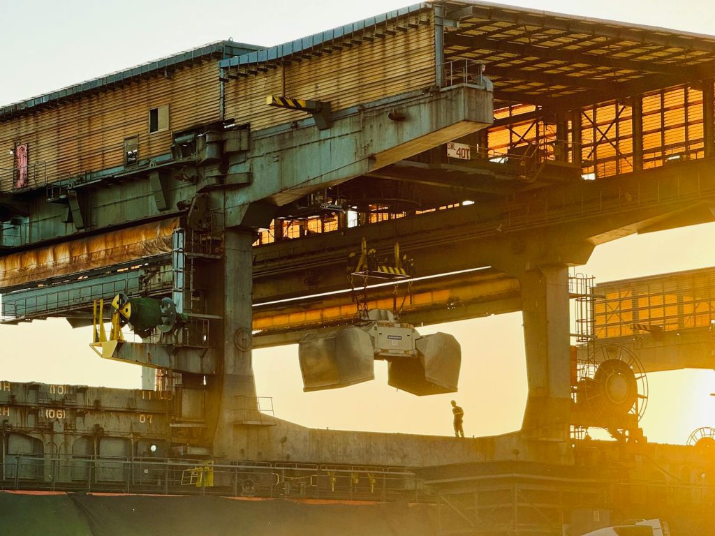 large gantry crane structure at an outdoor industrial site
