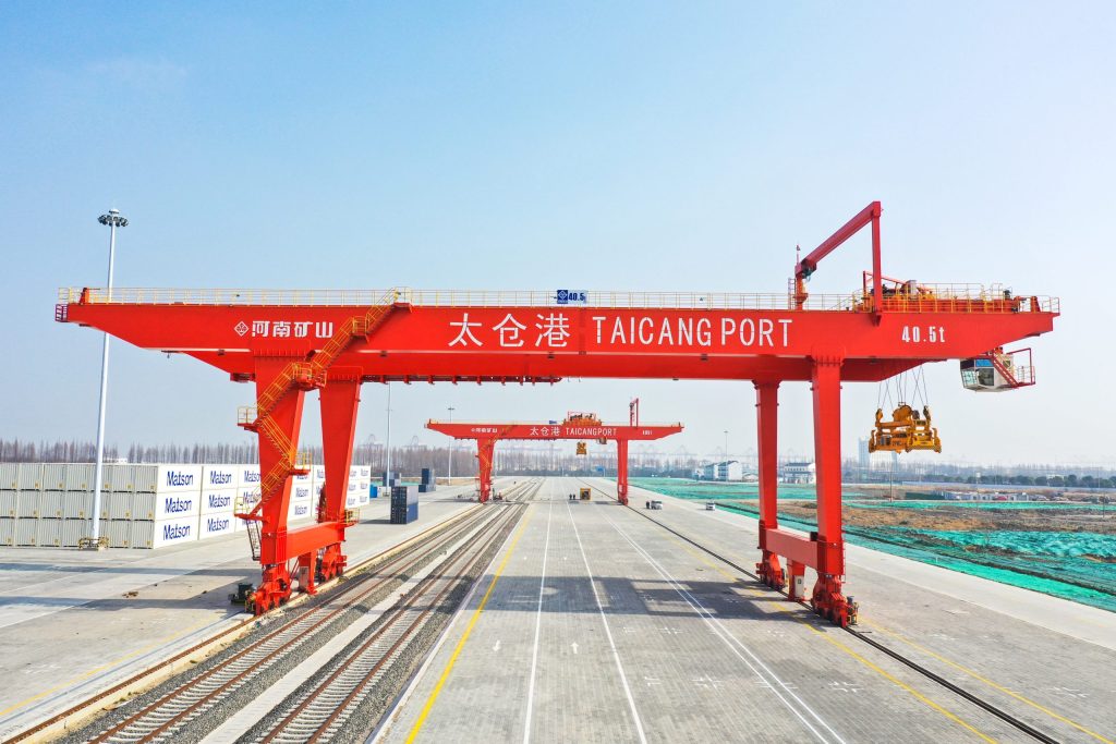 Container gantry crane at a port terminal