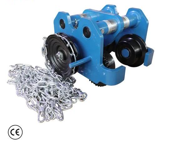 Geared manual trolley for a hand chain driven bridge crane