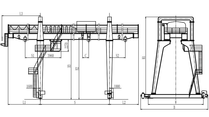 MG heavy-duty gantry crane technical drawing