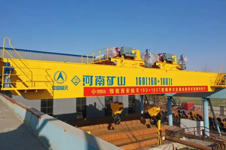Double trolley overhead crane in steel workshop