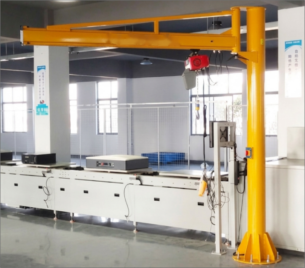 Column-mounted workstation jib crane with electric hoist