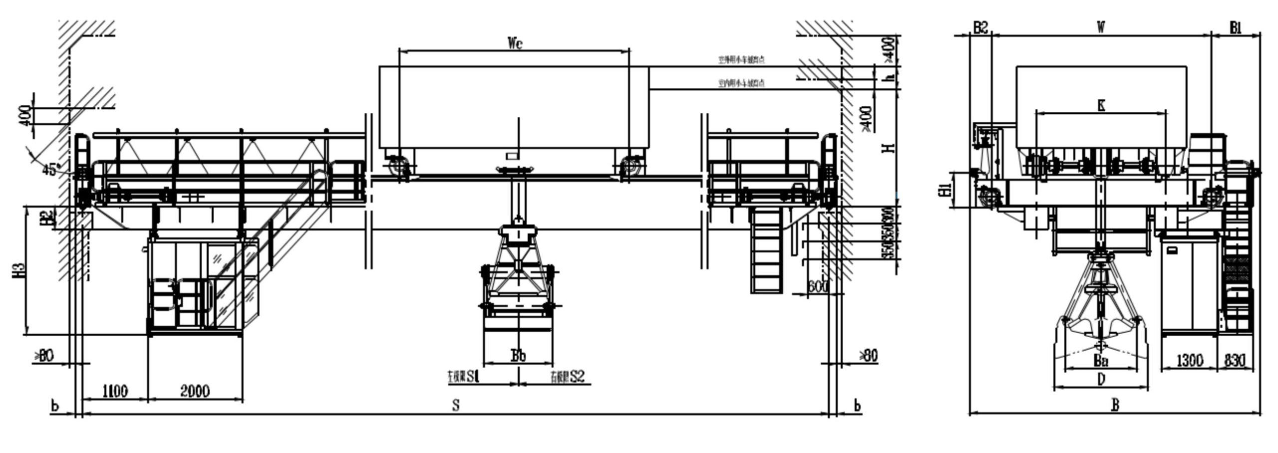 Grab overhead crane for bulk material lifting
