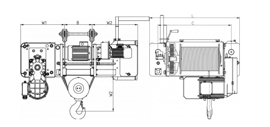 European-style crane trolley technical drawing